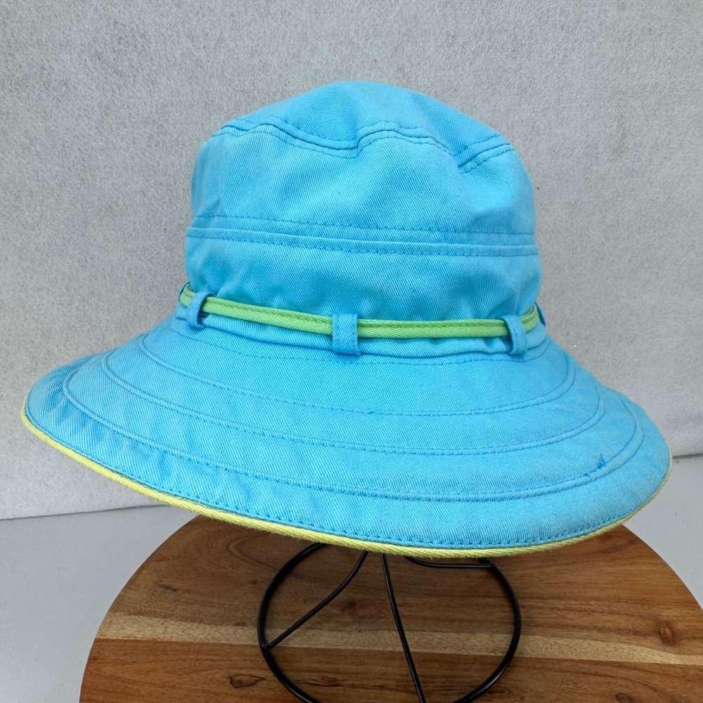 Panama Jack Women's Teal Cotton Bucket Sun Hat 3" Brim Sizing Tie Travel - Picture 2 of 8